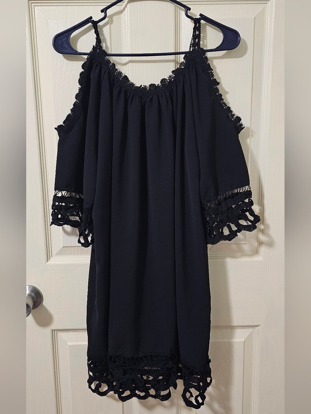 Black Lace Trim Cold Shoulder Dress